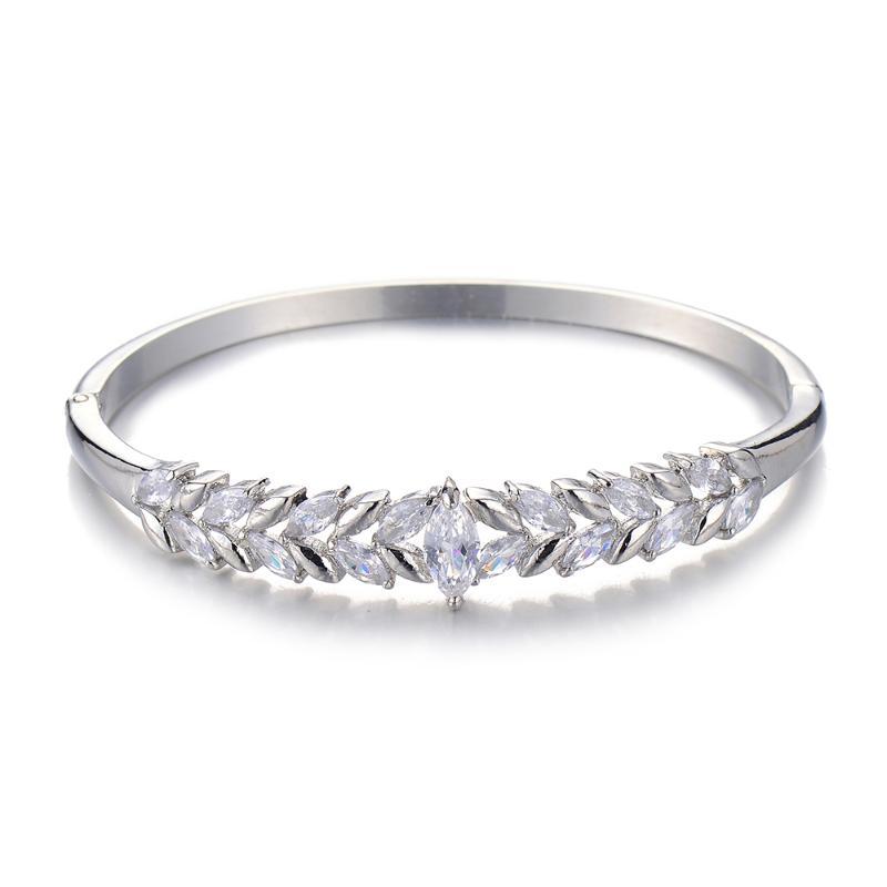 

Bangle Design Trendy Ziron Oval Bangles Bracelets For Women Luxury Leaf Cubic Zironia Alloy Charm Jewelry Gifts Silver Gold Color 2021