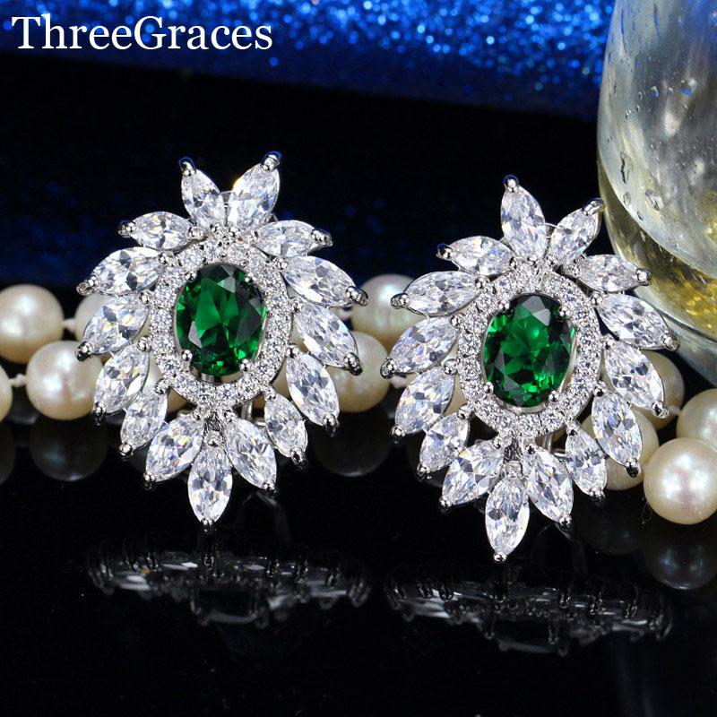 

Stud ThreeGraces Fashion Brand Jewelry Luxury White Cubic Zirconia Stone Big Marquise Shape Flower Earrings For Women ER191, Golden;silver