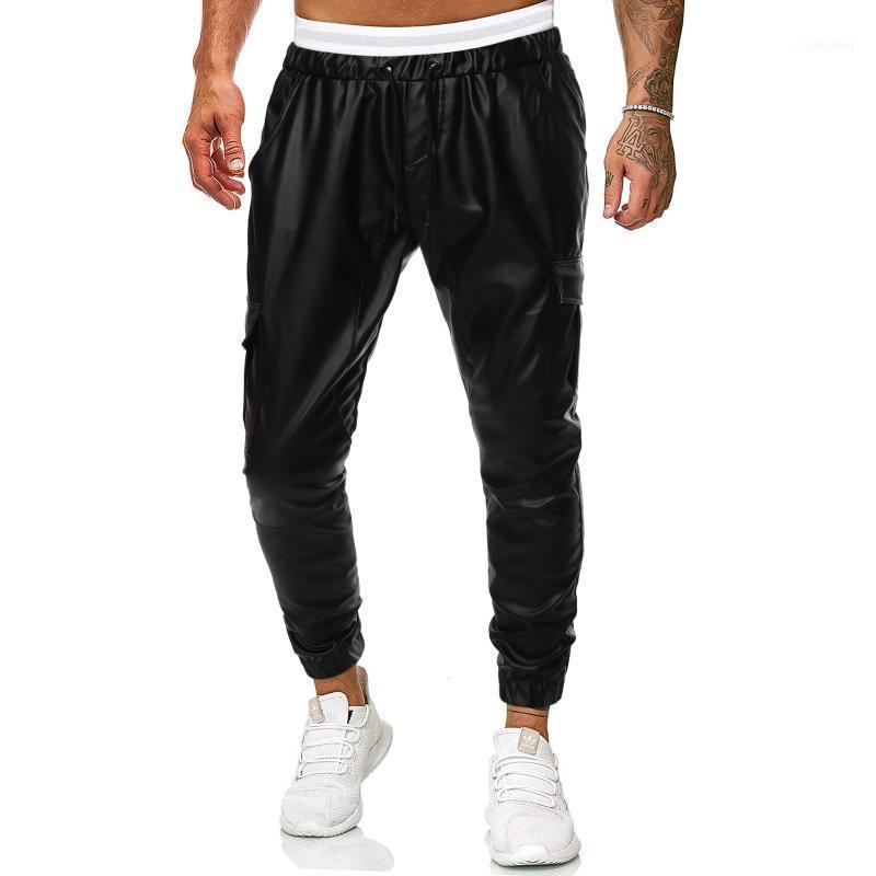 

Men Pants Fashion Black PU Leather Beam Foot Fake Fur Casual Trousers Drawstring Elastic Waist1, 01