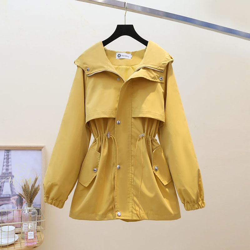 

Women's Trench Coats Women Coat 2022 Mid-length Hooded Female Spring Autumn Lining Windbreaker Loose Receive Waist Tooling C, Tan;black