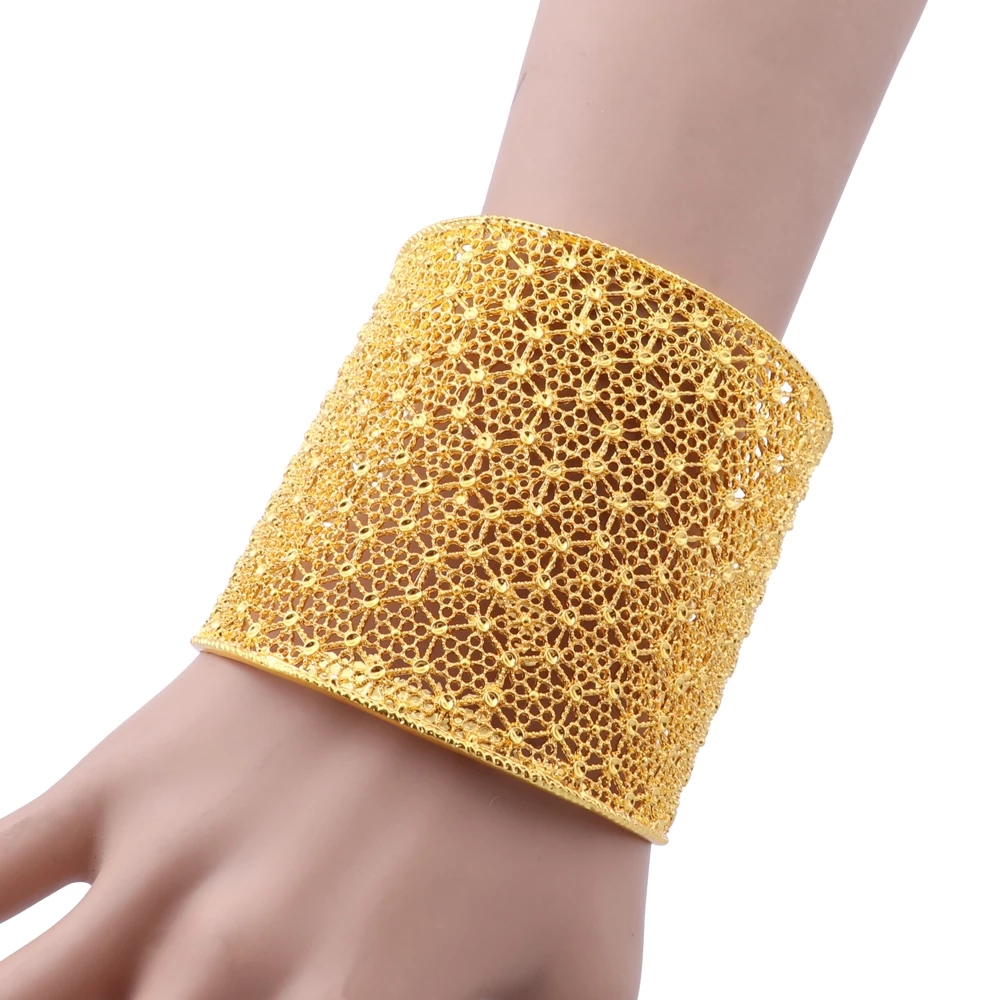 

Luxury Barcelet 24K Gold Color Dubai African India Bangle Free Size For Women Bridal Wedding Jewelry Party Gifts
