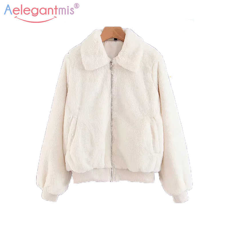 

Aelegantmis Fashion Women Faux Fur Fluffy Coat Autumn Winter Thick Warm Furry Coats Zipper Short Jackets White Ladies Outerwear 210607