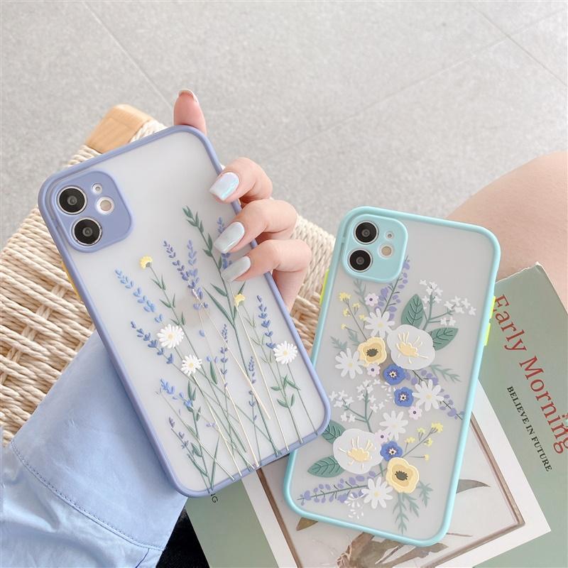 

Flower Matte Phone Cases For iPhone 12 11 Pro Xs Max Xr 7 8 Plus Camera Lens Protection Shockproof Cover