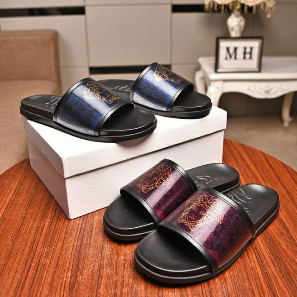 

2021 New Trend Versatile Casual Men Slippers with Leather Upper, Comfortable Rubber Wear-resistant Sole, Black
