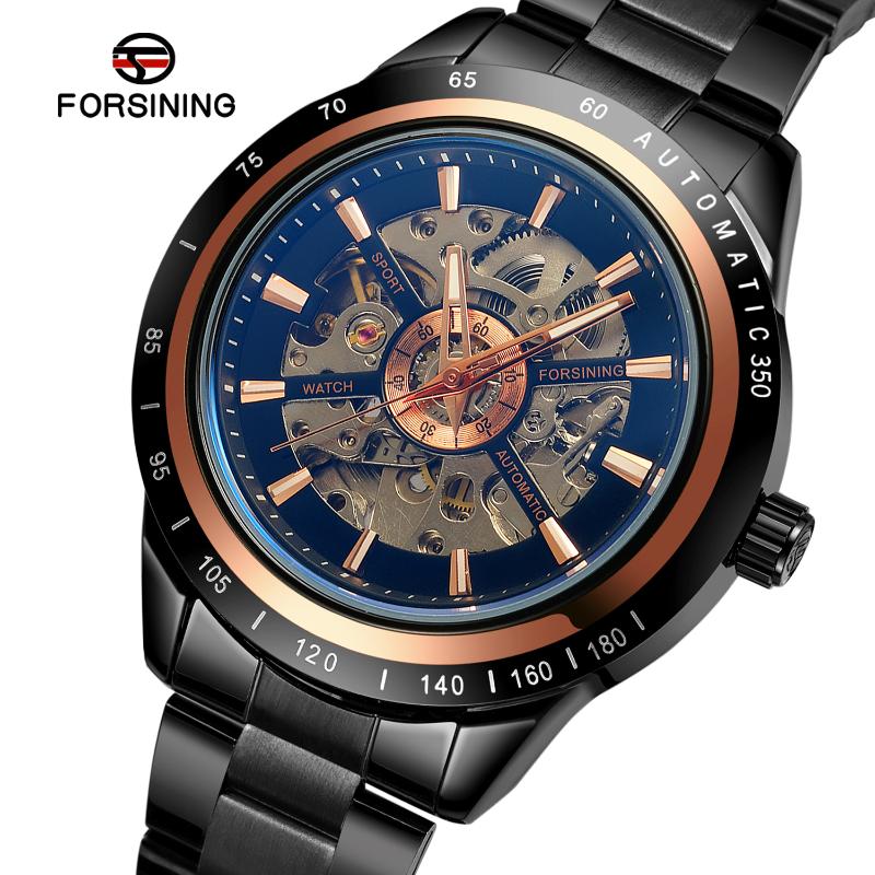 

Wristwatches FORSINING Christmas Cool Black Skeleton Automatic Relojes Hombre Custom Mens Watches Stainless Steel Strap Business, Skeleton watch
