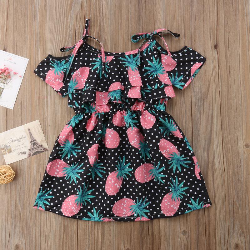 

Girl's Dresses Toddler Kids Baby Girls Dress Cold-Shoulder Pineapple Print Dot Summer Casual Princess, Red;yellow