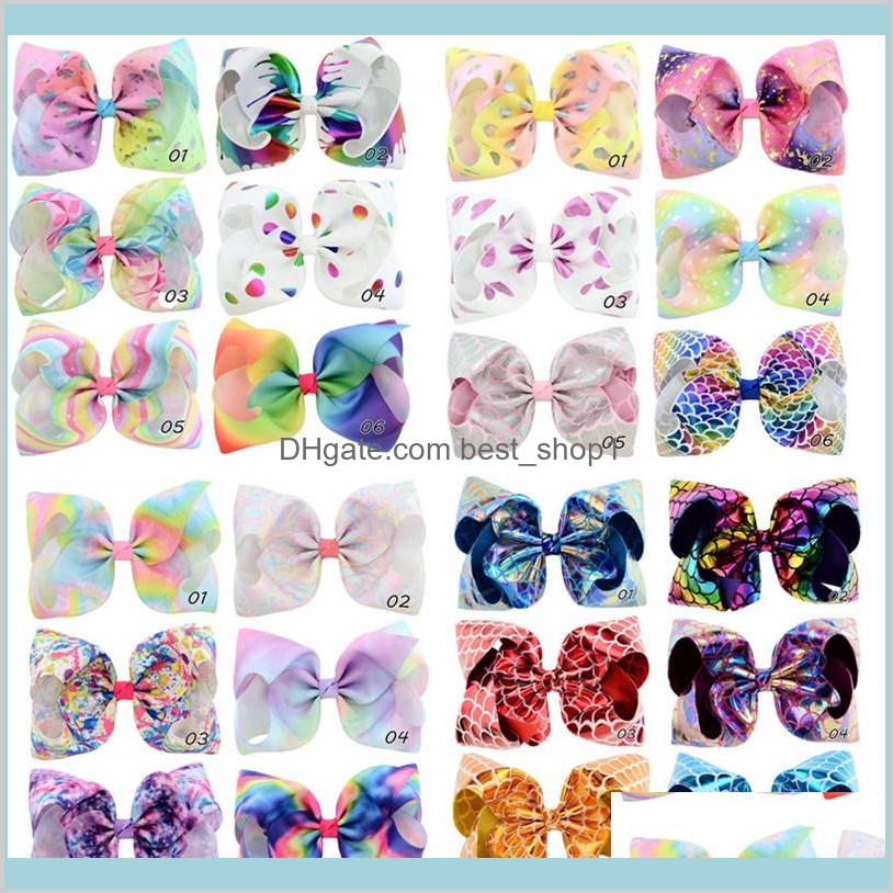 

100+ Desings Kids Girls Hair Bows Jojo Siwa 8 Inch Unicorn Floral Mermaid Hairbands Hairpins Children Barrettes Accessories Jom4R, Slivery;white