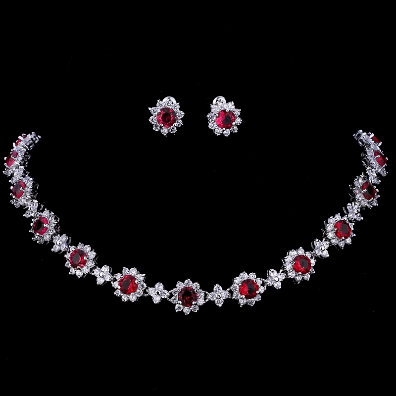 

Emmaya Luxury Cubic Zircon Crystal Bridal Necklace Earrings Sets for Women Wedding Party Jewelry, Green