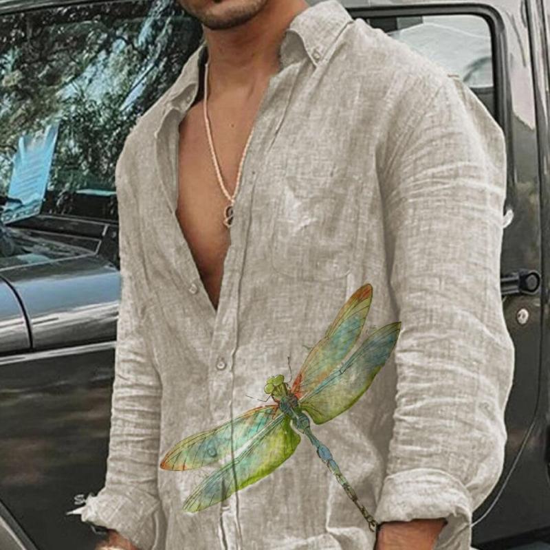

Men's Casual Shirts Men Top Stylish Male Fashion Print Loose-fitting Turndown Collar For Office Shirt Loose, Beige