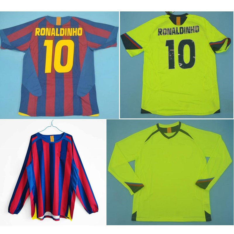 

Top 05 06 RONALDINHO Retro Jerseys XAVI Classic Vintage 2005 2006 MESSI Soccer jersey LARSSON football shirt PUYOL maillot de foot, White;black