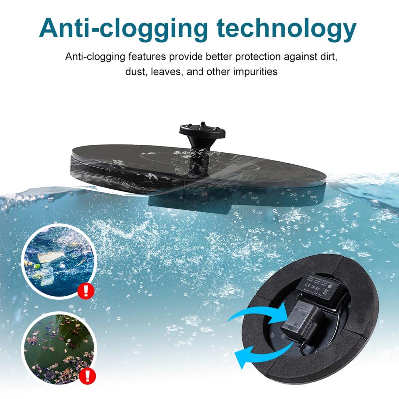 

Upgrade Solar Fountain Anti-clogging Outdoor Pool Water Feature Flowing Floating Bird Bath Garden Decorations