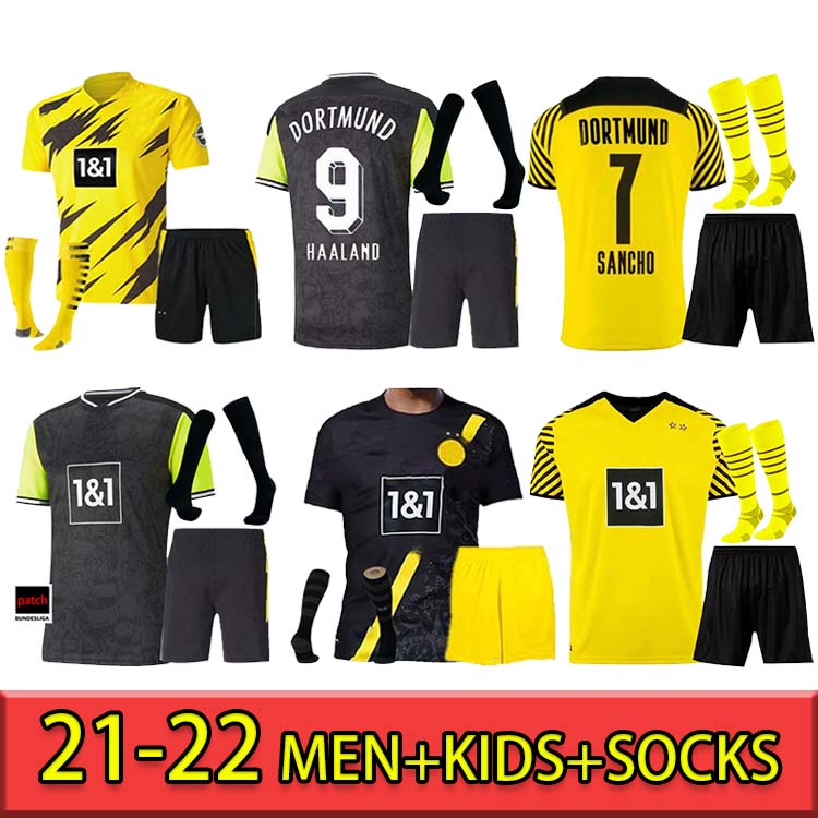 

dortmund soccer jersey Borussia 2021 2022 football shirt HAALAND REUS NEONGELB BELLINGHAM SANCHO HUMMELS BRANDT men + kids kit socks maillot de foot, Black