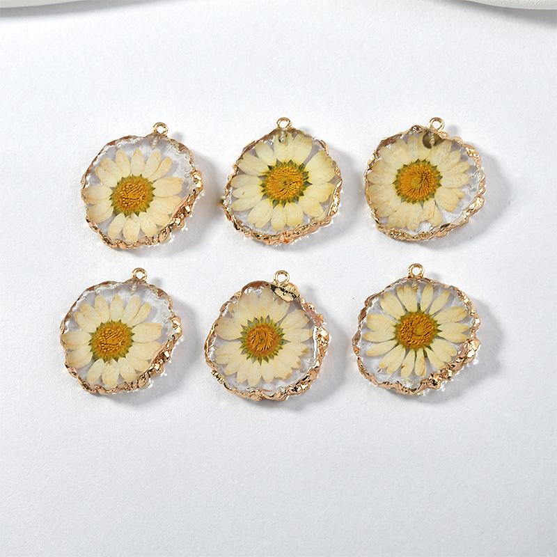 

Charms 2pcs Vintage Gold Daisy Flower Irregular Resin Earring Korean Women Necklace Pendant Connector Jewelry Make