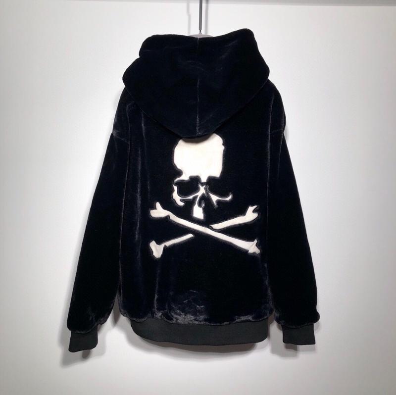 

dark Winter MMJ tide embroidered skull jacket Plush warm men's thickened Hooded Jacket, Black