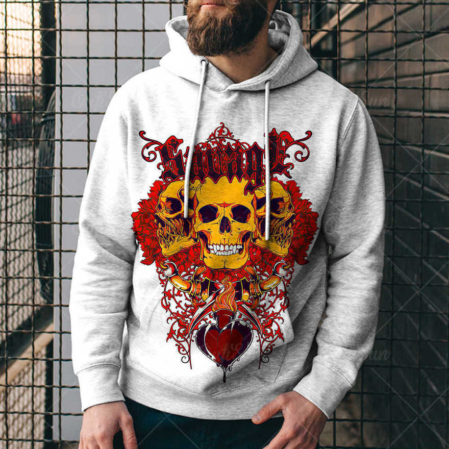 

2021 autumn fashion new trend skeleton poker printed men's sweater street sports hoodieg9w2, Black