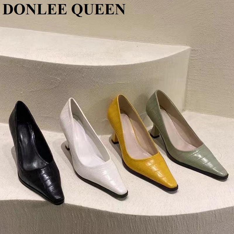 

Fashion PU Leather High Heels Shoes Women Pumps Pointed Toe Work Stiletto For Wedding Party Elegant Spring Mujer Dress, Black