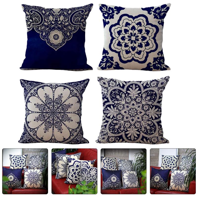 

Cushion/Decorative Pillow 4Pcs Creative Linen Floral Cushion Cover Chinese Style Pillowcase Home Decor