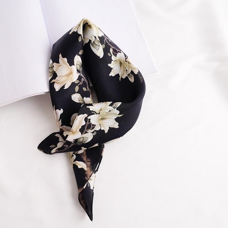 

Scarves Floral Print 100% Real Silk Scarf Neckerchief Foulard Small Square 21"