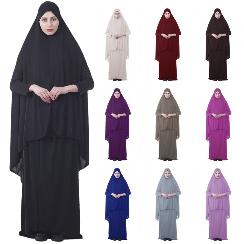 

Eid Muslim Women Islamic 2 Peice Prayer Dress Hijab Long Khimar Skirt Set Jilbab Abaya Prayer Worship Service Full Cover Clothes