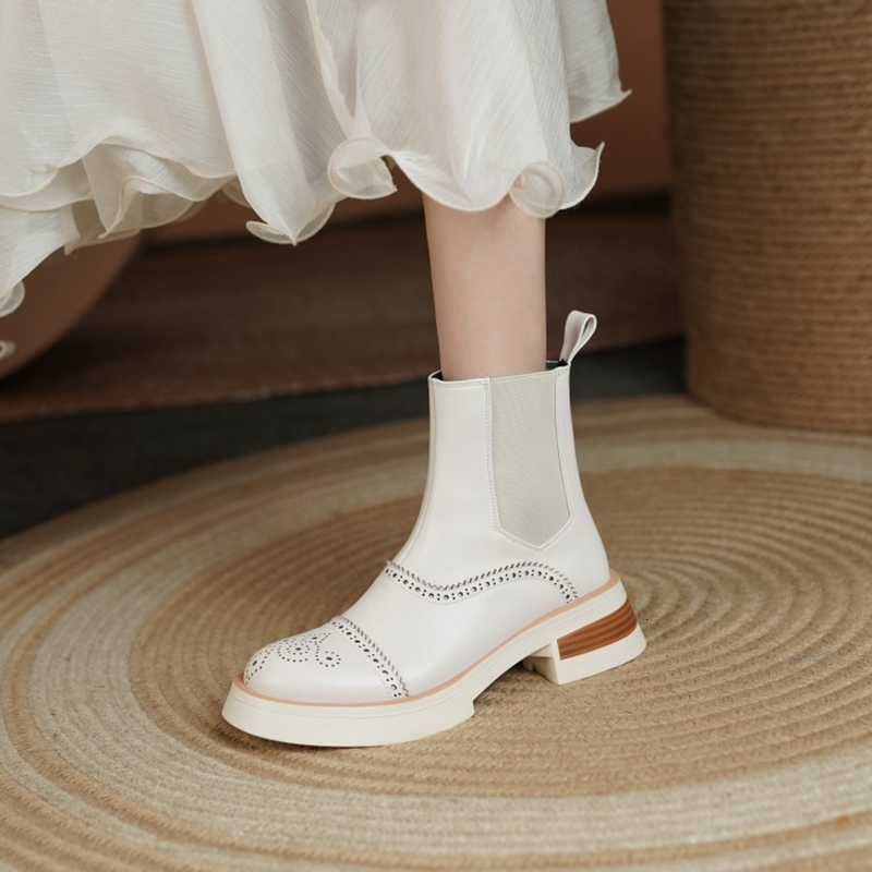 

boots fall shoes leather women round toe low heel white 2021 designer brand botas de mujer pgrc, Black