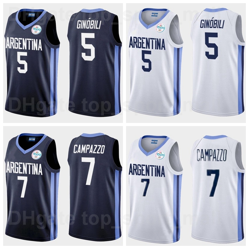 

2021 Tokyo Argentina Basketball Jersey 7 Facundo Campazzo 5 Manu Ginobili 4 Luis SCOLA 29 Patricio GARINO 14 Gabriel DECK 12 Marcos DELIA Man Woman Youth, White