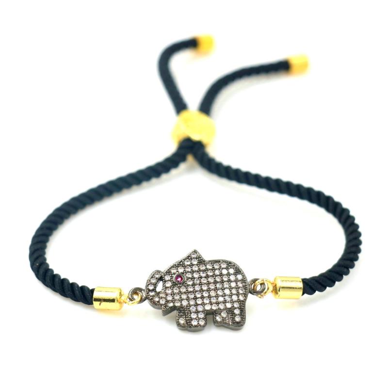 

Charm Bracelets Women Bracelet Animal Elephant Black String Rope Micro Inlay Zircon Adjustable Jewelry Girl Child Gift, Golden;silver