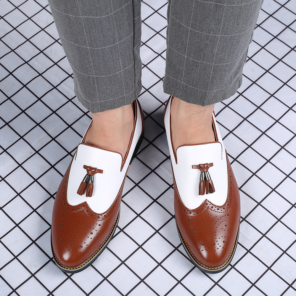 

Men Business Dress Shoes Leather Pointed Tassels Buckle Formal Shoes Male Party Wedding Footwear, Black