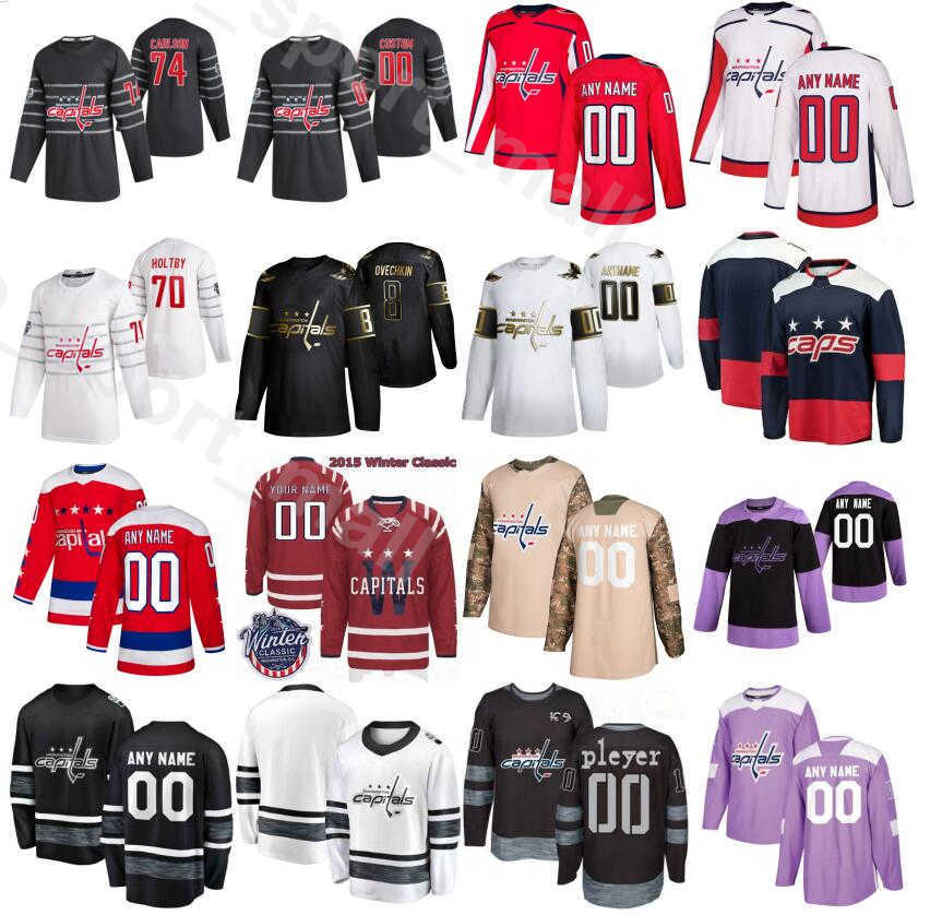 

2020 All Star Ice Hockey Washington Capitals 74 John Carlson Jerseys Men 8 Alex Ovechkin 92 Evgeny Kuznetsov 13 Jakub Vrana Red White, Navy blue