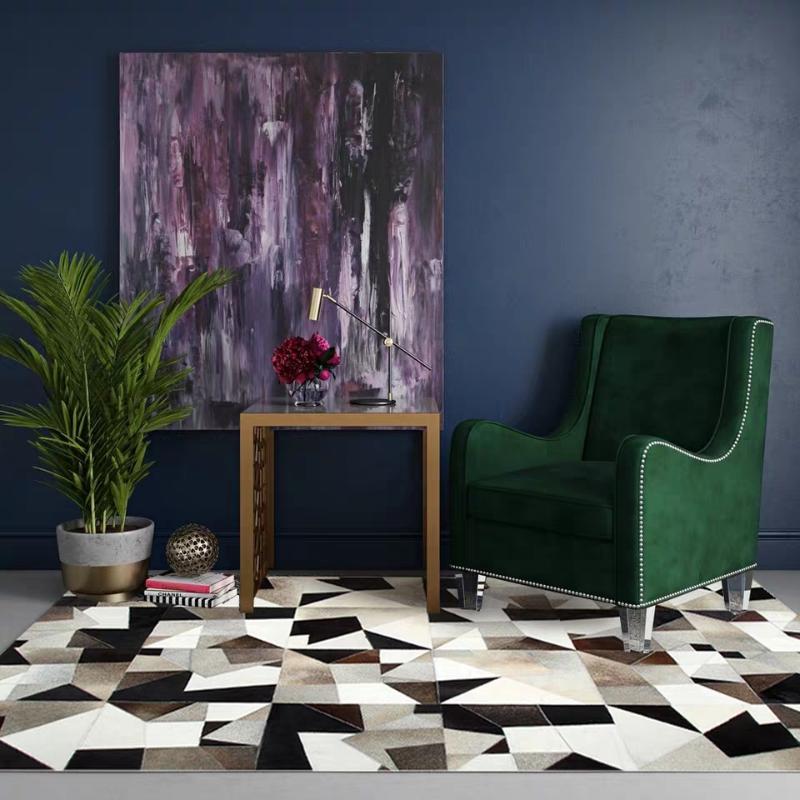 

Carpets Modern Style Luxury Cowhide Skin Fur Patchwork Rug, American Natural Cow Carpet, Decorative Living Room Carpet