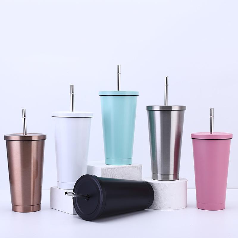 

Mugs Creative Fashion 304 Stainless Steel Water Cup Thermal Mug With Lid Coffee Straw Drinks Household Office Use
