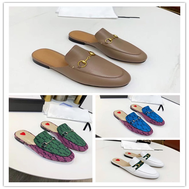 

Designer Mules Slippers Luxury Genuine Leather Sandals Women Loafers Princetown Metal Chain Casual Shoe Lace Velvet Slipper 35-46 With Box, Color 16