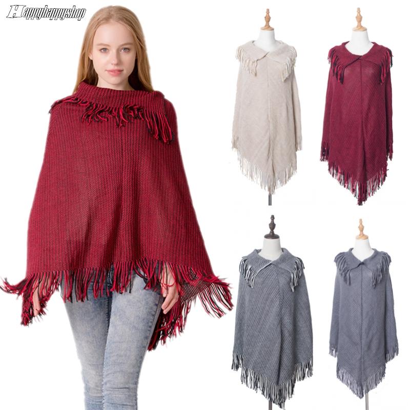 

Scarves Winter Knitted Bat Sleeve Cape Tops Tassel Sweater Loose Pullover Cloak Warmer Shawls Women&Ladies Clothes
