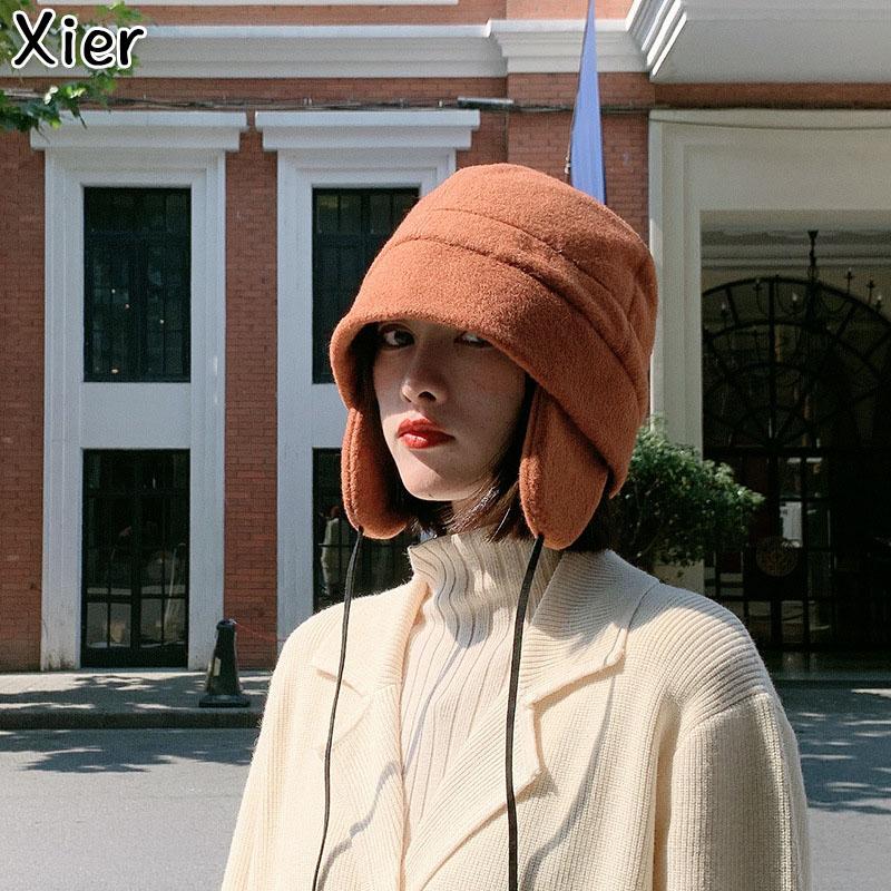 

Berets Winter Style Fashion Ear Protection Warm Female Beanie Windproof Hat Mixed Hair Flying Lei Feng Cap, Khaki