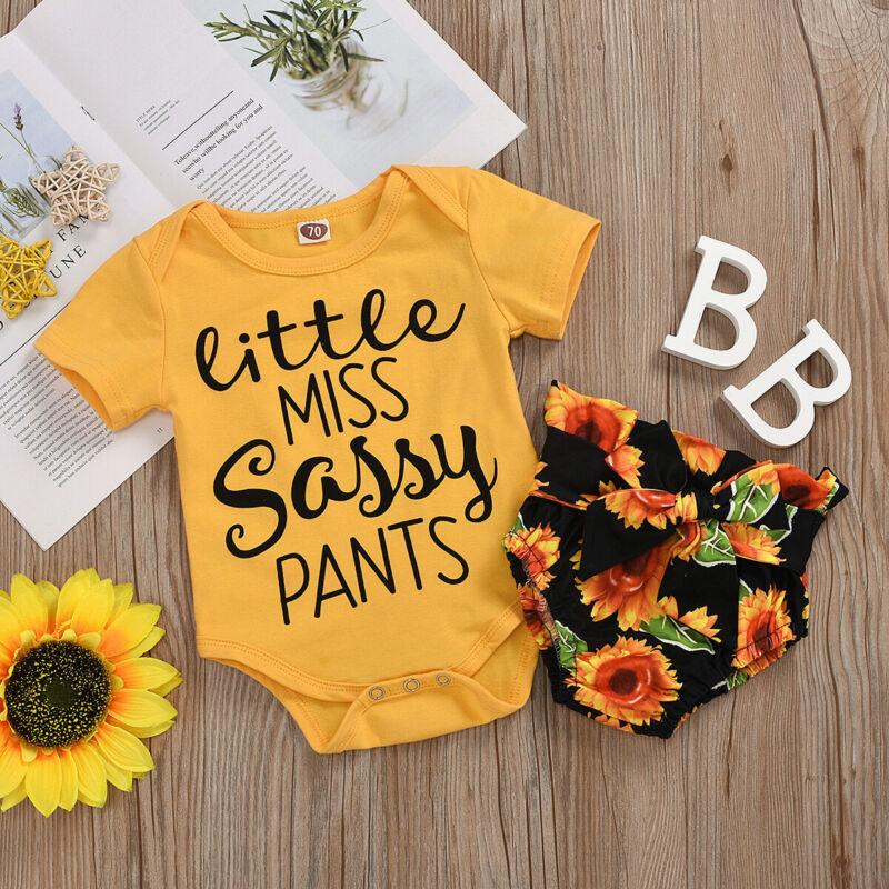 

Clothing Sets 0-18M Little MISS Sassy PANTS Letter Printed Bodysuits+Flower Shorts 2pcs Outfits Set For Born Infant Baby Girls Clothes, White