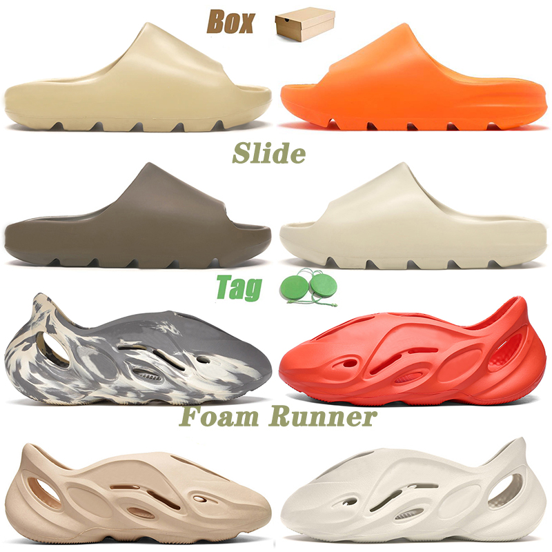 

With Box 2021 Slides Slippers Foam Runner Sandals slip-on For Mens Women Kid Enflame Orange Desert Sand Beige Designer Flip Flops pantoufle 32-47, C11 triple black 36-45