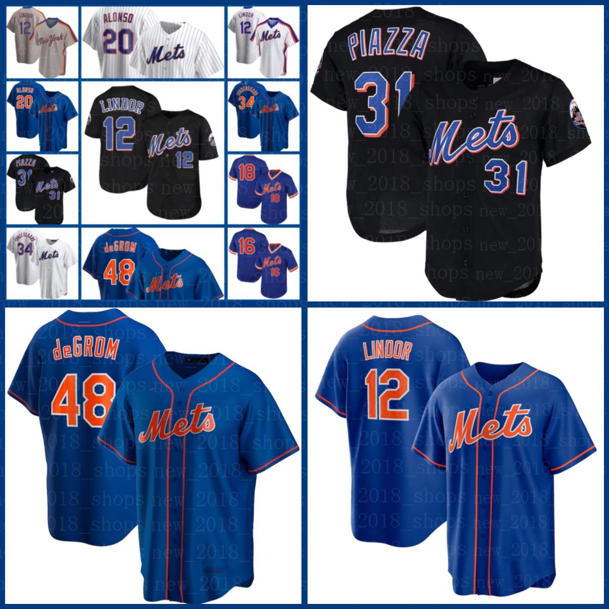 

48 Jacob deGrom Jersey 12 Francisco Lindor New York Mets Jerseys Baseball 20 Pete Alonso 31 Mike Piazza Michael Conforto Cutom, Blue;black