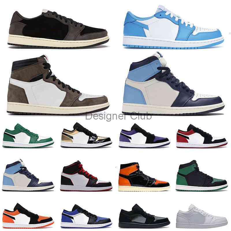 

1 Basketball Shoes Obsidian men women 1s Low Dunk UNC Black Toe Pine Green Court Purple mens trainer Sneakers size 36-47, With og box