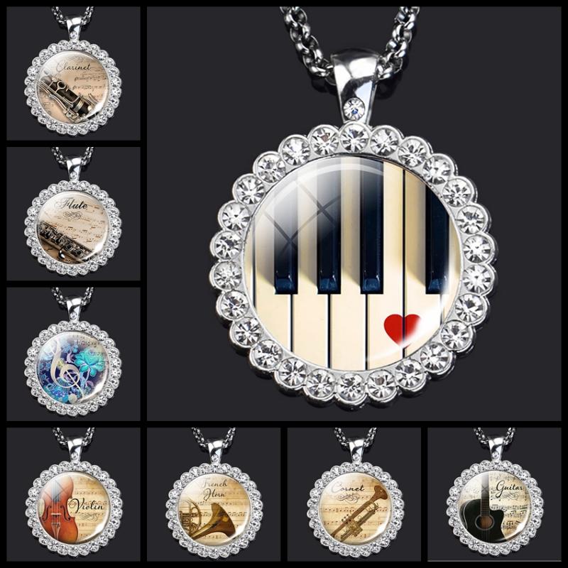 

Pendant Necklaces Saxophone French Hoin Piano Clarinet Flute Violin Gitar Music Metal Necklace Musical Instruments Jewelry Musician Gift, Silver