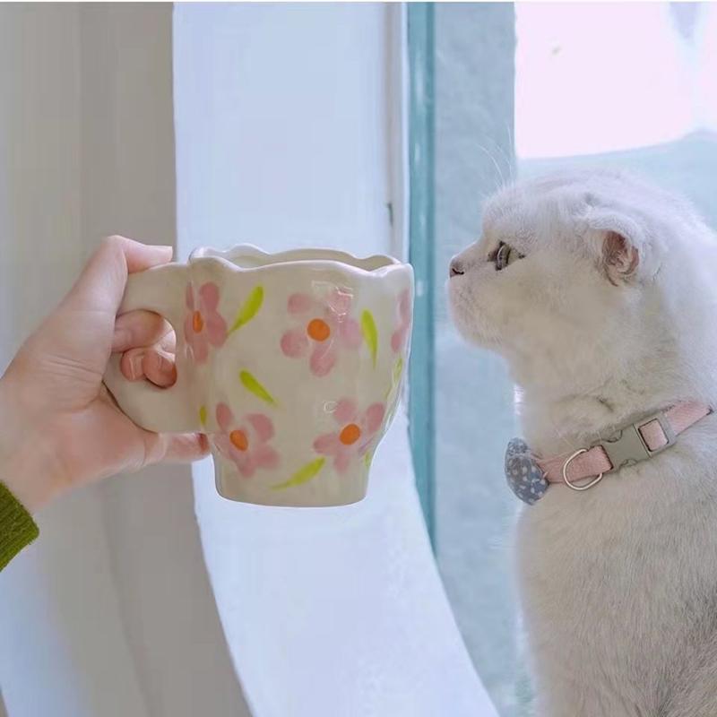 

Mugs Creative Nordic White Flower Ceramic Coffee Cup Kitchen Milk Tea Drinkware Breakfast Porcelain Vintage Couple Gifts Cute Mug