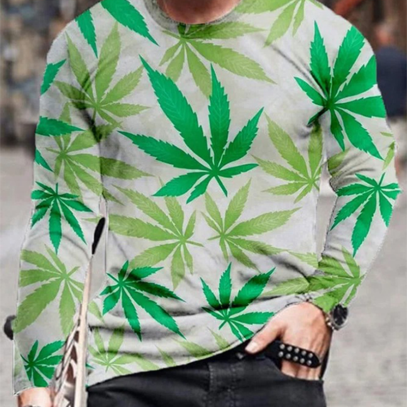 

Leaves Mens 3D Print T-shirt Visual Impact Party Top Streetwear Round Neck High Quality Long Sleeves Graphic Optical Illusion Plus Size Print Daily Tops, Purple