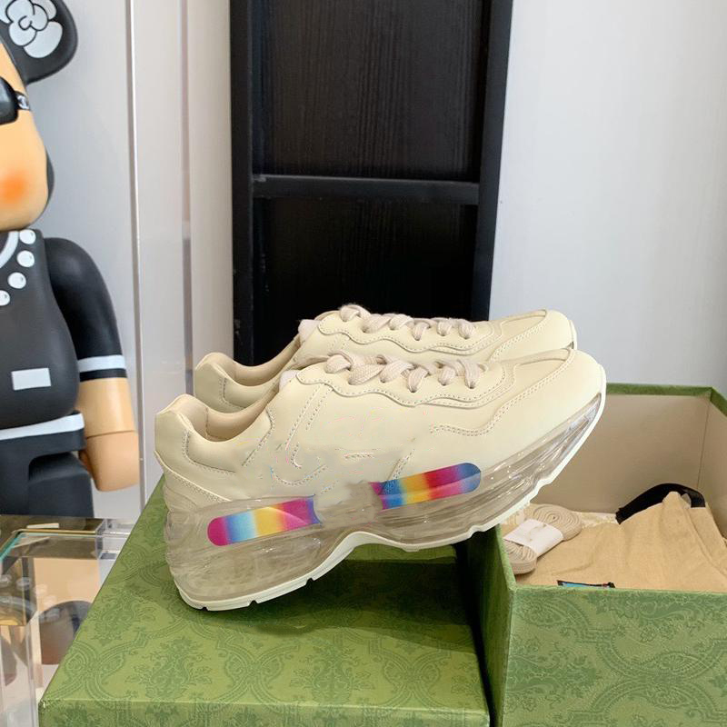 

2022 Show Rhyton fashion Tongue Height Increase Shoes Air Cushion Sneaker Boots With Chip Daddy Platform 7 colors Genuine Leather Sport Shoes 35-44, Black