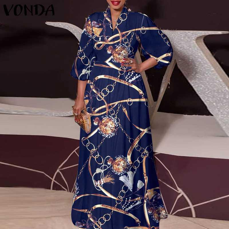 

Plus Size Dresses VONDA 2022 Femme Vintage Floral Printed Vestido Women Long Sleeve Maxi Dress Holiday Sundress Autumn Faldas Saias, Black