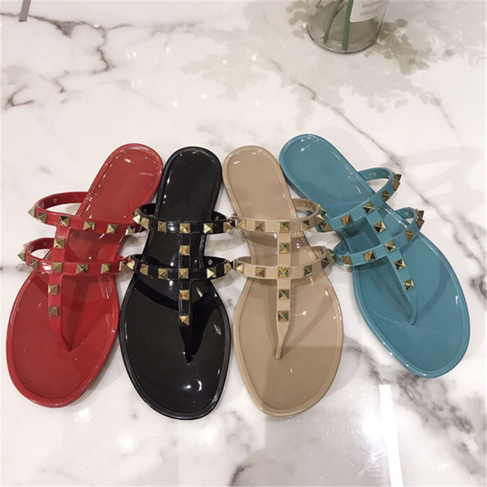 

New summer home silk fashion women's cool girl rivet flip flop lmport environmental protection PVC soft portable shoes, Black