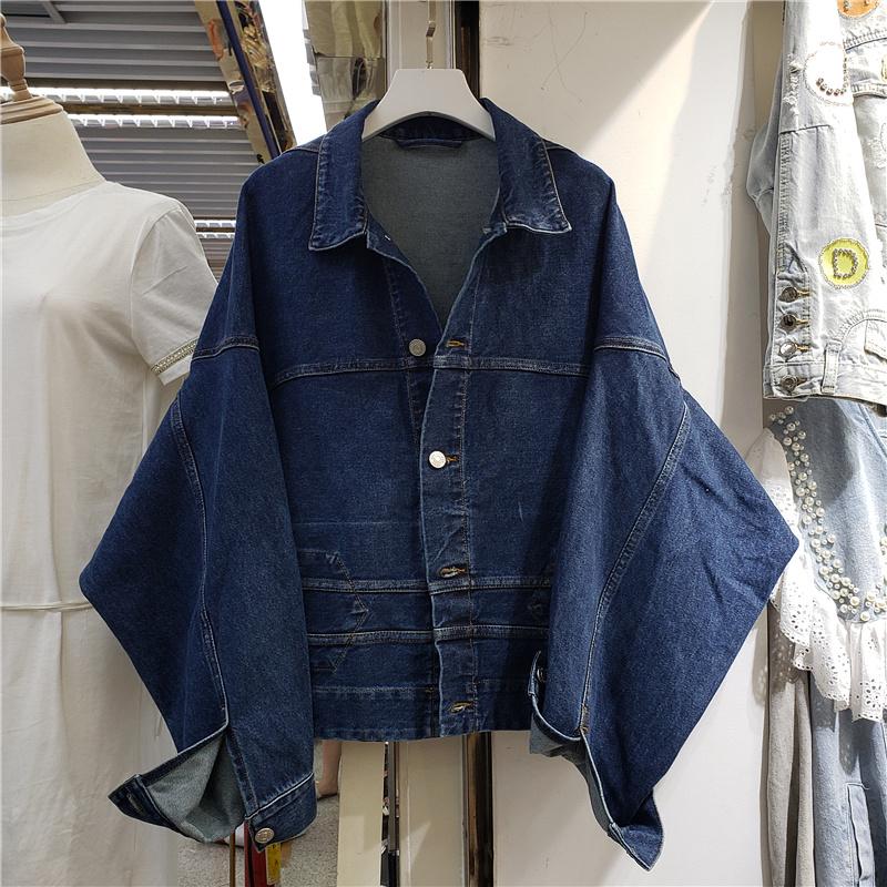 

Women's Jackets Harajuku Chic Irregular Upside Down Jeans Jaquetas Feminina Autumn Fashion Batwing Sleeve Loose Oversized Denim Jacket For W, Blue