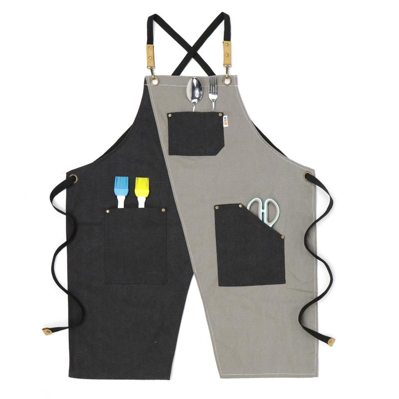 

Classic Retro Apron 16oz Washed Canvas Two-color Stitching Work Adjustable Shoulder Straps Aprons