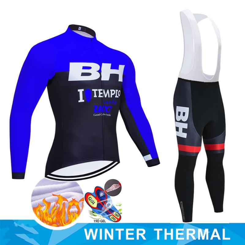

racing sets bh winter thermal fleece bicycle long sleeve cycling jersey set men clothing pro team outdoor bike wear mtb ropa ciclismo, Black;blue