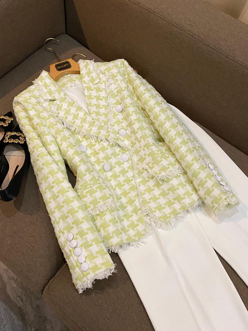 

Women' Suits & Blazers Tide Brand High-End Quality 2021 Pink Green Purple Plaid Long-Sleeved Slim Jacket Double-Breasted Large Size