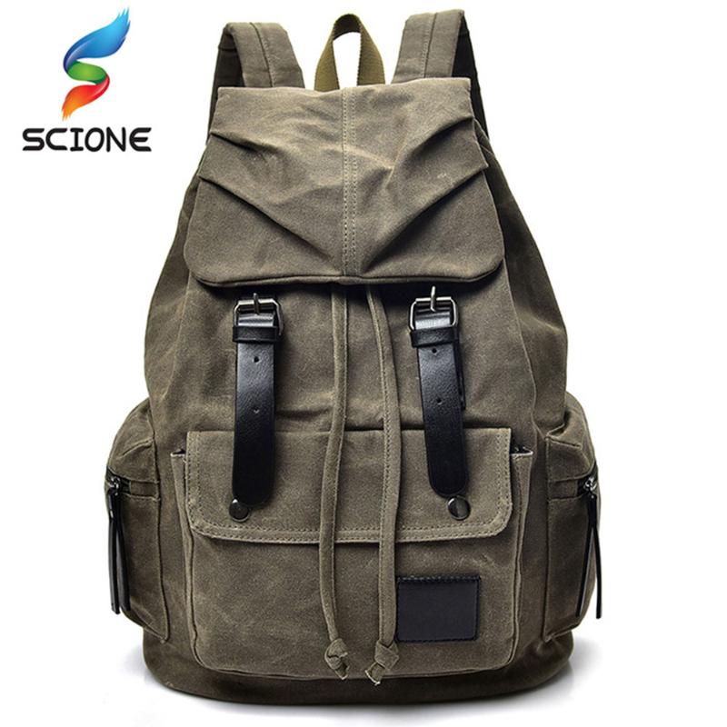 

Vintage Canvas Backpack Camping Hiking Travel Students Casual Bags Hunting Climbing Rucksack Utility Trip Outdoor Pack XA265Y