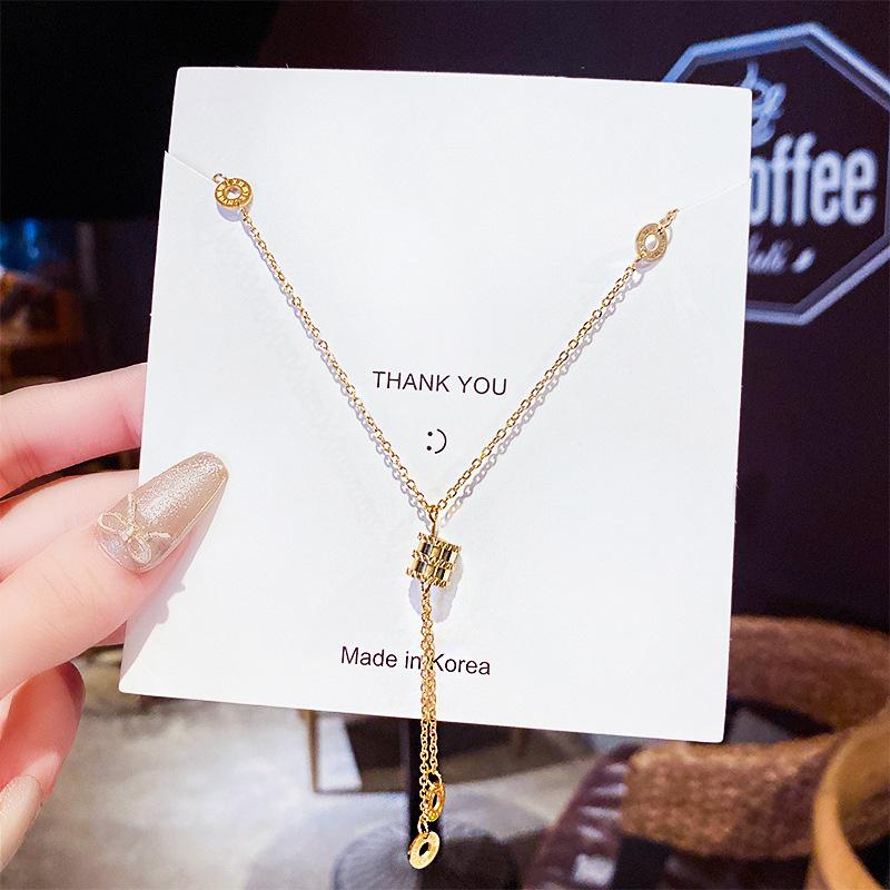 

Chains Korean Fashion Waist Necklace Female Joker Simple Micro Inlaid Zircon Tassel Pendant Clavicle Chain Jewelry