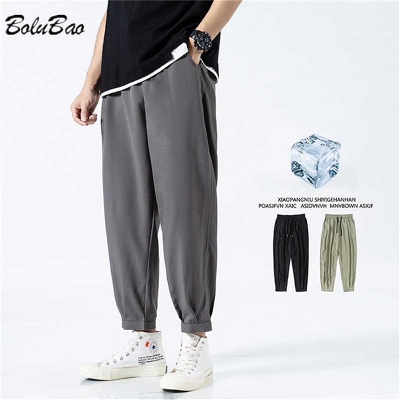 

BOLUBAO Summer Men's Casual Pants Solid Color Thin Ice Silk Loose Trousers Harajuku Streetwear Sweatpants Man Pants 211108, Green